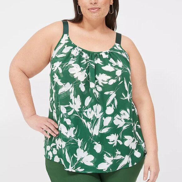 Lane Bryant Green Floral Straight Hem Cami With Grosgrain Ribbon Straps Size 16 - Picture 1 of 12